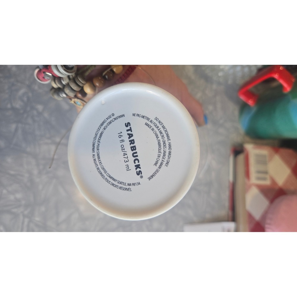Starbucks White Ceramic Travel Tumbler 16oz Reusable Coffee Cup Drink Box Design - Picture 2 of 4